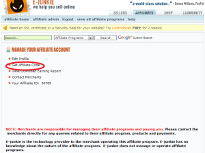 Click on 'Get Affiliate Code'
